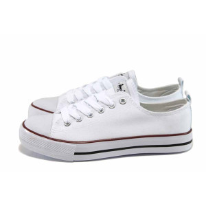 Бели дамски кецове, текстилна материя - спортни кецове за пролетта и лятото N 100011211