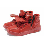 Червени детски кецове, здрава еко-кожа - всекидневни обувки за есента и зимата N 100011385