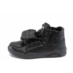 Черни детски кецове, здрава еко-кожа - всекидневни обувки за есента и зимата N 100011384