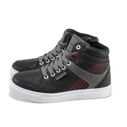 Черни детски кецове, здрава еко-кожа - всекидневни обувки за есента и зимата N 100022995