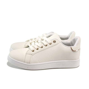 Бели дамски маратонки, здрава еко-кожа - всекидневни обувки за есента и зимата N 100011389