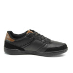 Черни мъжки спортни обувки, здрава еко-кожа - всекидневни обувки за есента и зимата N 100011509
