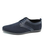 Сини ежедневни мъжки обувки, естествен набук - елегантни обувки за пролетта и лятото N 10009957