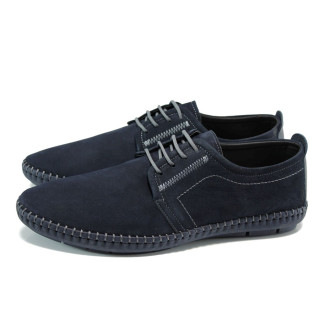 Сини мъжки обувки, естествен набук - всекидневни обувки за пролетта и лятото N 10009960