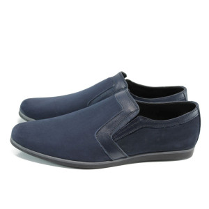 Сини анатомични ежедневни мъжки обувки, естествен набук - всекидневни обувки за пролетта и лятото N 10009934