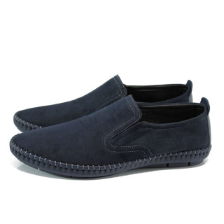 Сини анатомични мъжки обувки, естествен набук - всекидневни обувки за пролетта и лятото N 10009961