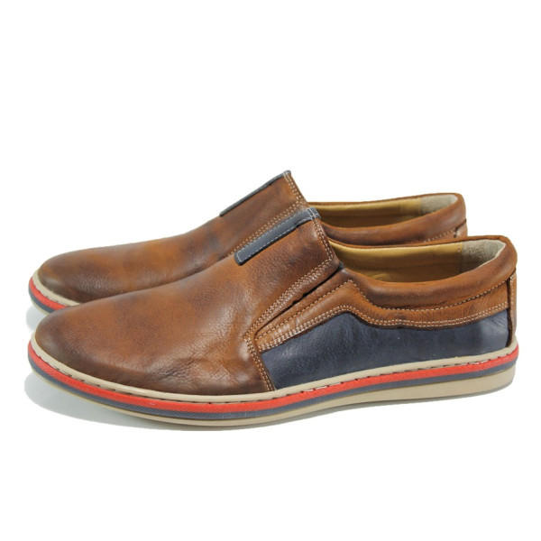 Кафяви анатомични ежедневни мъжки обувки, естествена кожа - всекидневни обувки за пролетта и лятото N 10009936