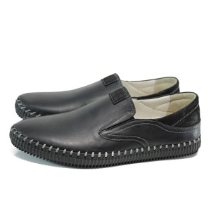 Черни ортопедични мъжки обувки, естествена кожа - всекидневни обувки за пролетта и лятото N 100010041