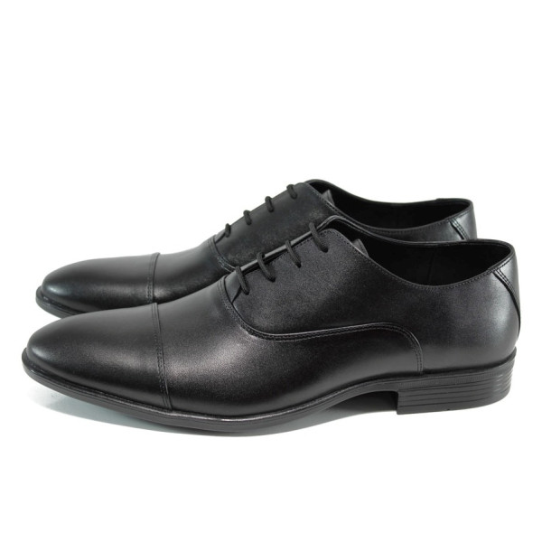 Черни анатомични официални мъжки обувки, естествена кожа - официални обувки за целогодишно ползване N 100010555