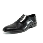 Черни мъжки обувки, лачена естествена кожа - елегантни обувки за целогодишно ползване N 100010649