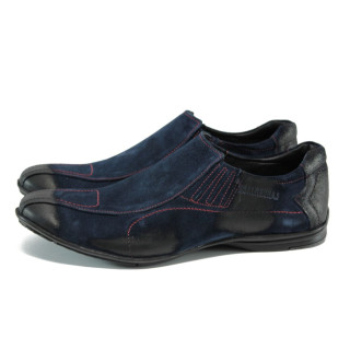 Сини мъжки обувки, естествен набук - всекидневни обувки за целогодишно ползване N 100010644