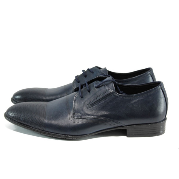 Сини анатомични мъжки обувки, естествена кожа - елегантни обувки за целогодишно ползване N 100010647