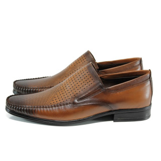 Кафяви анатомични мъжки обувки, естествена кожа - елегантни обувки за пролетта и лятото N 100010785