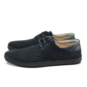 Тъмносини ортопедични мъжки обувки, естествена кожа - всекидневни обувки за пролетта и лятото N 100010793