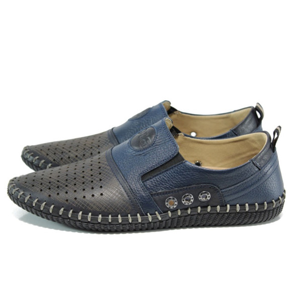 Сини анатомични мъжки обувки, естествена кожа - всекидневни обувки за пролетта и лятото N 100010795