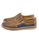 Кафяви ортопедични мъжки обувки, естествена кожа - всекидневни обувки за пролетта и лятото N 100010786