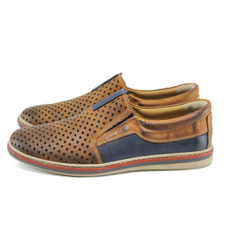 Кафяви ортопедични мъжки обувки, естествена кожа - всекидневни обувки за пролетта и лятото N 100010786