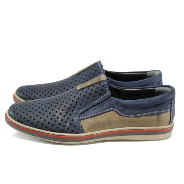 Сини ортопедични мъжки обувки, естествена кожа - всекидневни обувки за пролетта и лятото N 100010787