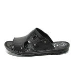 Черни анатомични мъжки чехли, естествена кожа - всекидневни обувки за лятото N 100010844