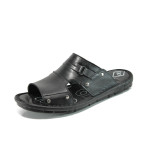 Черни анатомични мъжки чехли, естествена кожа - всекидневни обувки за лятото N 100010844