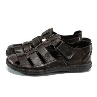 Кафяви ортопедични мъжки сандали, естествена кожа - всекидневни обувки за лятото N 100010919