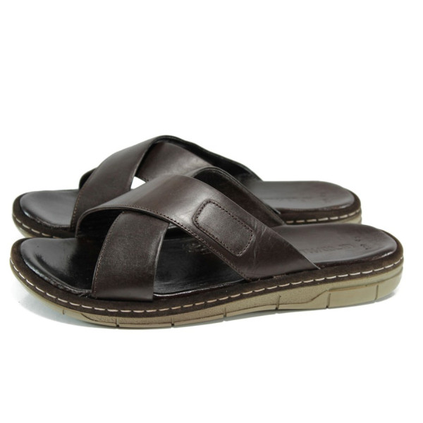 Кафяви анатомични мъжки чехли, естествена кожа - ежедневни обувки за лятото N 100010999