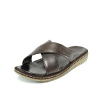 Кафяви анатомични мъжки чехли, естествена кожа - ежедневни обувки за лятото N 100010999