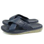 Сини анатомични мъжки чехли, естествена кожа - ежедневни обувки за лятото N 100011001