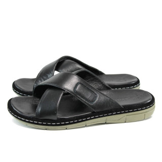Черни анатомични мъжки чехли, естествена кожа - ежедневни обувки за лятото N 100011000