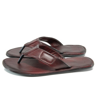 Червени анатомични мъжки чехли, естествена кожа - ежедневни обувки за лятото N 100011005