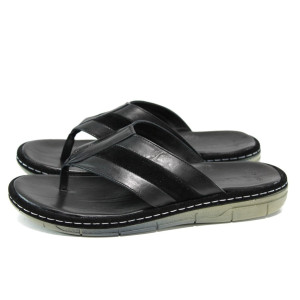 Черни анатомични мъжки чехли, естествена кожа - ежедневни обувки за лятото N 100011008