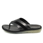 Черни анатомични мъжки чехли, естествена кожа - ежедневни обувки за лятото N 100011008