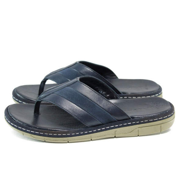 Сини анатомични мъжки чехли, естествена кожа - ежедневни обувки за лятото N 100011007