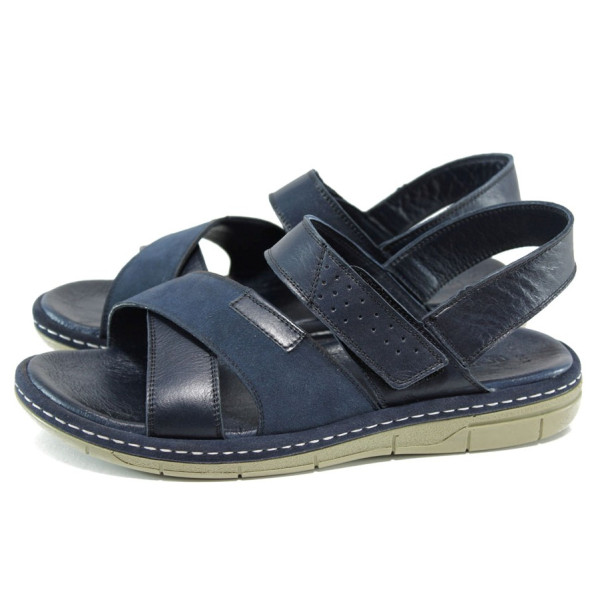 Сини анатомични мъжки сандали, естествена кожа - ежедневни обувки за лятото N 100011011