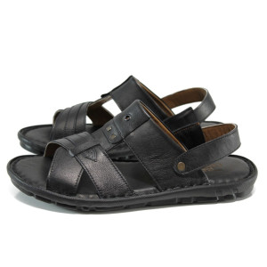 Черни анатомични мъжки чехли, естествена кожа - ежедневни обувки за лятото N 100011009