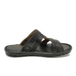 Черни анатомични мъжки чехли, естествена кожа - ежедневни обувки за лятото N 100011009
