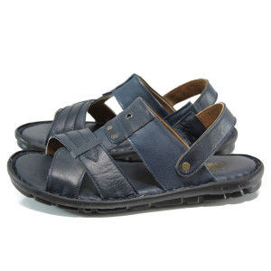 Сини анатомични мъжки чехли, естествена кожа - ежедневни обувки за лятото N 100011010