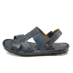 Сини анатомични мъжки чехли, естествена кожа - ежедневни обувки за лятото N 100011010