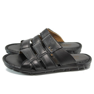Черни анатомични мъжки чехли, естествена кожа - ежедневни обувки за лятото N 100011003