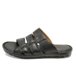 Черни анатомични мъжки чехли, естествена кожа - ежедневни обувки за лятото N 100011003