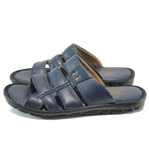 Сини анатомични мъжки чехли, естествена кожа - ежедневни обувки за лятото N 100011002