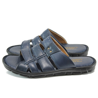 Сини анатомични мъжки чехли, естествена кожа - ежедневни обувки за лятото N 100011002