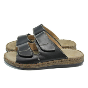 Черни ортопедични мъжки чехли, естествена кожа - ежедневни обувки за лятото N 100011043