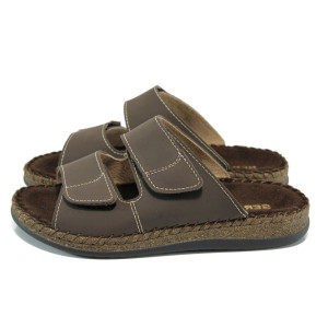 Кафяви ортопедични мъжки чехли, естествена кожа - ежедневни обувки за лятото N 100011044