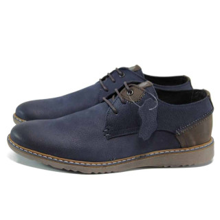 Сини анатомични мъжки обувки, естествена кожа - всекидневни обувки за есента и зимата N 100011312