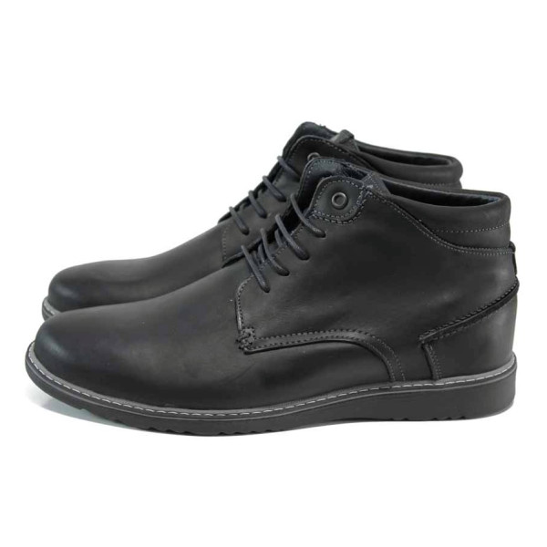 Черни мъжки боти, естествена кожа - всекидневни обувки за есента и зимата N 100011366