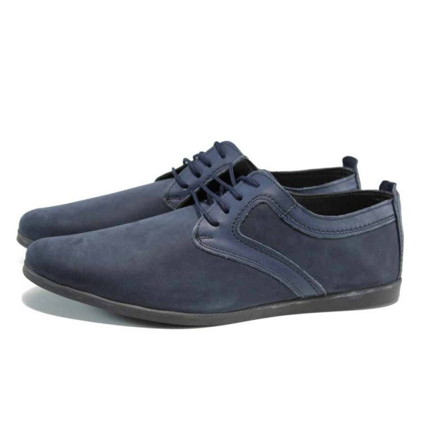 Сини анатомични мъжки обувки, естествен набук - всекидневни обувки за есента и зимата N 100011530