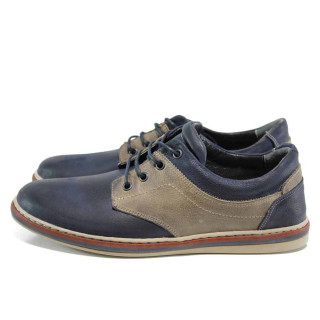 Сини анатомични мъжки обувки, естествена кожа - всекидневни обувки за есента и зимата N 100011529