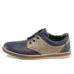 Сини анатомични мъжки обувки, естествена кожа - всекидневни обувки за есента и зимата N 100011529