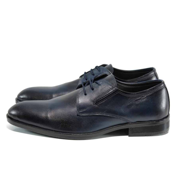 Сини анатомични мъжки обувки, естествена кожа - официални обувки за есента и зимата N 100011536